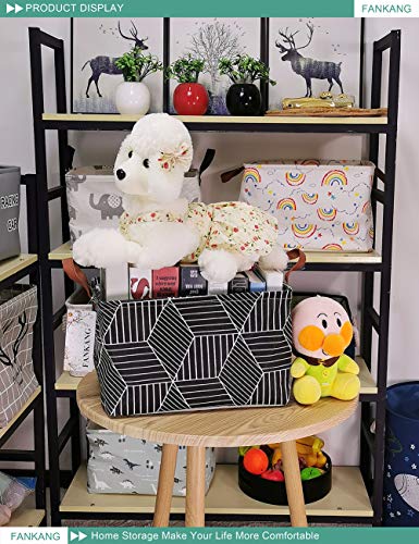 FANKANG Storage Basket,Nursery Hamper Canvas Laundry Basket Foldable with Waterproof PE Coating Storage, Office, Bedroom, Clothes,Toys (Rec-Black Cube) - color: FK-Rec-Black Cube
