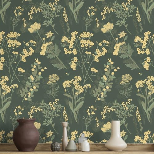 Sage Green Peel and Stick Wallpaper A Set of 17.3"x120" Floral Contact Paper for Cabinets Green Leaf Removable Wallpaper Waterproof Self-adhesive Decorative Wall Paper for Shelf Drawer Bathroom Walls