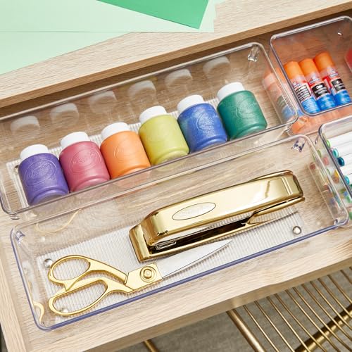 iDesign Plastic Drawer Organizer Bins - Storage for Kitchen, Bathroom, and Desk Drawers - Set of 6 - Clear - size: 4 x 12 x 3, style: Pack of 6