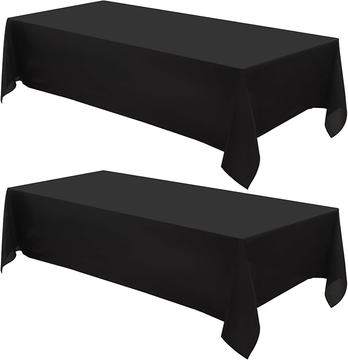 Rectangular Tablecloth 90x156 Inch 2 Pack Black Table Cloths for 8ft Stain Resistant Decorative Washable Polyester Rectangle Tablecloths for Dining Table Banquets Buffet Parties and Wedding