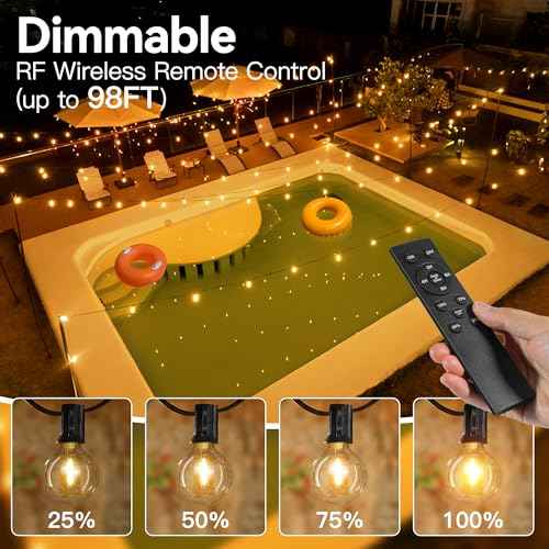 Outdoor Lights with Remote Dimmer, 50 + 3 Spare G40 LED Bulbs Plug in Connectable Patio Light, Waterproof Hanging Lights for Backyard Indoor Camping Balcony Yard Deck Decor (100 FT)