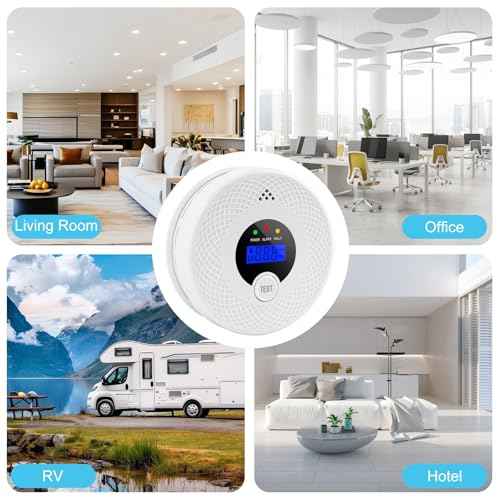4 Pack Smoke and Carbon Monoxide Detector with Test Button, 85dB Loud Beep, LCD Display, Battery-Operated Smoke Detector Carbon Monoxide Detector Combo for House, Apartment, Kitchen, Garage Use