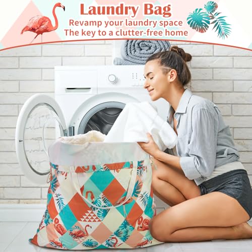 Canvas Laundry Bag 33"Wx 35"H, Thick Canvas Laundry Bag with Handles & Drawstring, Extra Large Heavy Duty Washable Basket Liner Hamper Liner Storage Sack (Pink Flamingo) - color: Pink Flamingo,1pc XL, size: XL 33"W x 35"H┃1 Pack