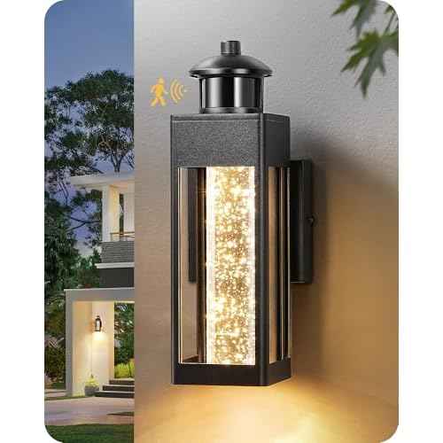 EDISHINE Motion Sensor Outdoor Wall Lights, Dusk to Dawn Exterior Lighting Fixture with Crystal Bubble Glass, LED Outdoor Porch Light Wall Mount, Outside Wall Sconce Lantern for Front Door 1100 Lumen