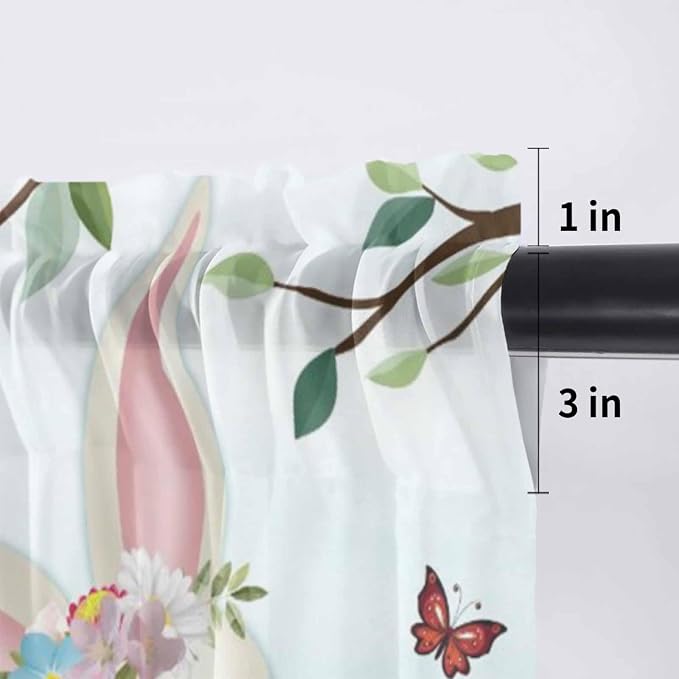 Easter Sheer Valances for Windows 60"x18", Light Filtering Kitchen Curtains