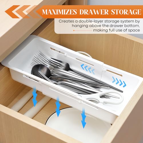 1 Pack Deep Drawer Organizer Bins, Sliding Drawer Organizer Bin Expandable and Adjustable Tray for Kitchen Utensils, Towels, BBQ Tools, Durable Plastic Sliding for Easy Storage (12.4-17.7") - size: 12.4-17.7"