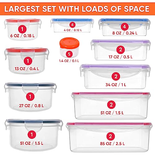 RockBerry 50 Pcs Large Food Storage Containers with Lids Airtight-85 OZ to small Containers-Total 526OZ Stackable Kitchen Set -BPA Free Leak proof containers (50Multi) - color: 50Multi