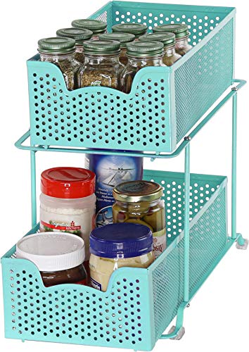 Simple Houseware 2 Tier Sliding Cabinet Basket Organizer Drawer, Turquoise - color: Turquoise, size: 1-Pack