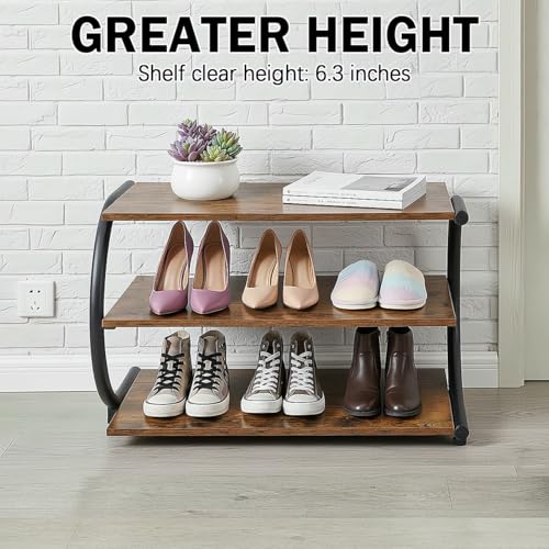 C-Shaped 3-Tier Shoe Rack with Metal Frame & Adjustable Feet - Compact Organizer for Entryway, Closet, Hallway (Holds 11 lbs/Shelf) - size: 25.59" X 11.81" X14.76"