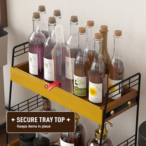 Coffee Bar Station Organizer with Built-In Drawer, 2-Tier Countertop Shelf for Tea Bags, Coffee Accessories, Syrup Bottles (Walnut) - color: Walnut