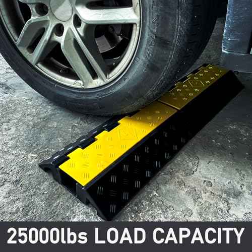 Foldable1 Channel Rubber Cable Protector Wire Hose Protective Ramp 22000Lbs Load Capacity Traffic Speed Bump for Asphalt Concrete Gravel Driveway Indoor Outdoor (1PACK)