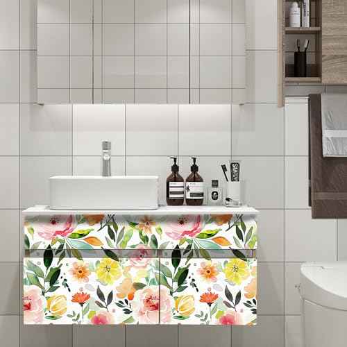 Colourful Ink Floral Wallpaper,17.71"x118.1" Peel and Stick Wallpaper Self-Adhesive Contact Paper for Living Room Bedroom Washroom Cabinet Wall