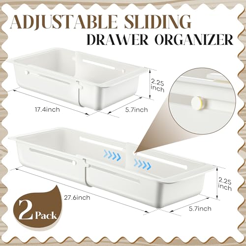 2 Pack Deep Drawer Organizer Bins, Sliding Drawer Organizer Bin Expandable and Adjustable Tray for Kitchen Utensils, BBQ Tools, Towels, Durable Plastic Sliding for Easy Storage(17.4-27.6") - size: 17.4-27.6"