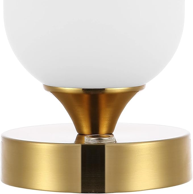 JONATHAN Y 8" Brass Gold/White Modern Rechargeable Integrated LED Table Lamp, Portable Cordless Accent Light with White Frosted Glass Shade, Dimmable Touch Sensor (JYL7111C)