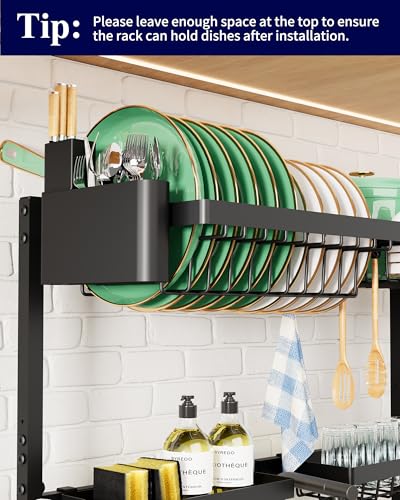 Kitsure Over The Sink Dish Drying Rack - 26.8" to 33.9"x21.5", Adjustable Sink Drying Rack for Kitchen Sink with Large Capacity, 2-Tier Dish Rack Over Sink with Multifunctional Baskets, Black - color: Black, size: Large