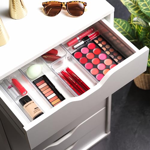 Masirs Clear Drawer Organizer - Easily Organize and Customize the Layout of Drawers. Great for Office Desk, Utensils, Cosmetics and Makeup. (8-Piece Set) - size: 8-Piece Set