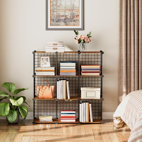 HOOBRO End Tables Set of 2 and Wire Cube Storage Organizer, Small Side Table,9-Cube Shelves, Modular Shelves with Metal Grid, DIY Closet Cabinet BF09BZP201-BF09CW01