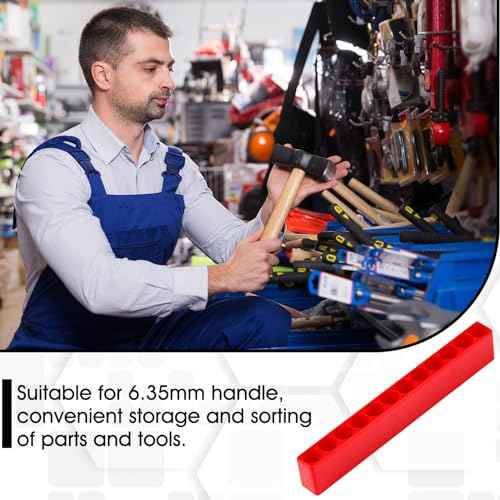 Kigley 20 Pcs 12 Holes Hex Shank Bit Holder Screwdriver Head Drill Bit Organizer Plastic Storage Case Fit for 1/4 Inch Hex Shank (Red)