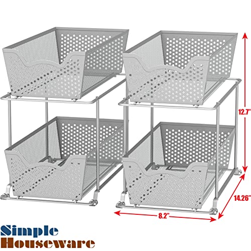 Simple Houseware Cabinet 2 Tier Perforated Basket Drawer, Silver - 2 Pack - color: Silver, size: 2-Pack