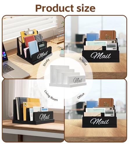 Mail Organizer for Desk,Wooden Mail Holder with Divider, 3-Slot Letter Sorter File Holder,Vertical Bill Organizer for Desktop Document/Notebook/Filing/Folders/Paper