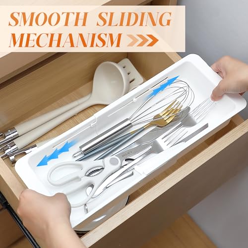 2 Pack Deep Drawer Organizer Bins, Sliding Drawer Organizer Bin Expandable and Adjustable Tray for Kitchen Utensils, BBQ Tools, Towels, Durable Plastic Sliding for Easy Storage(12.4-17.7") - size: 12.4-17.7"