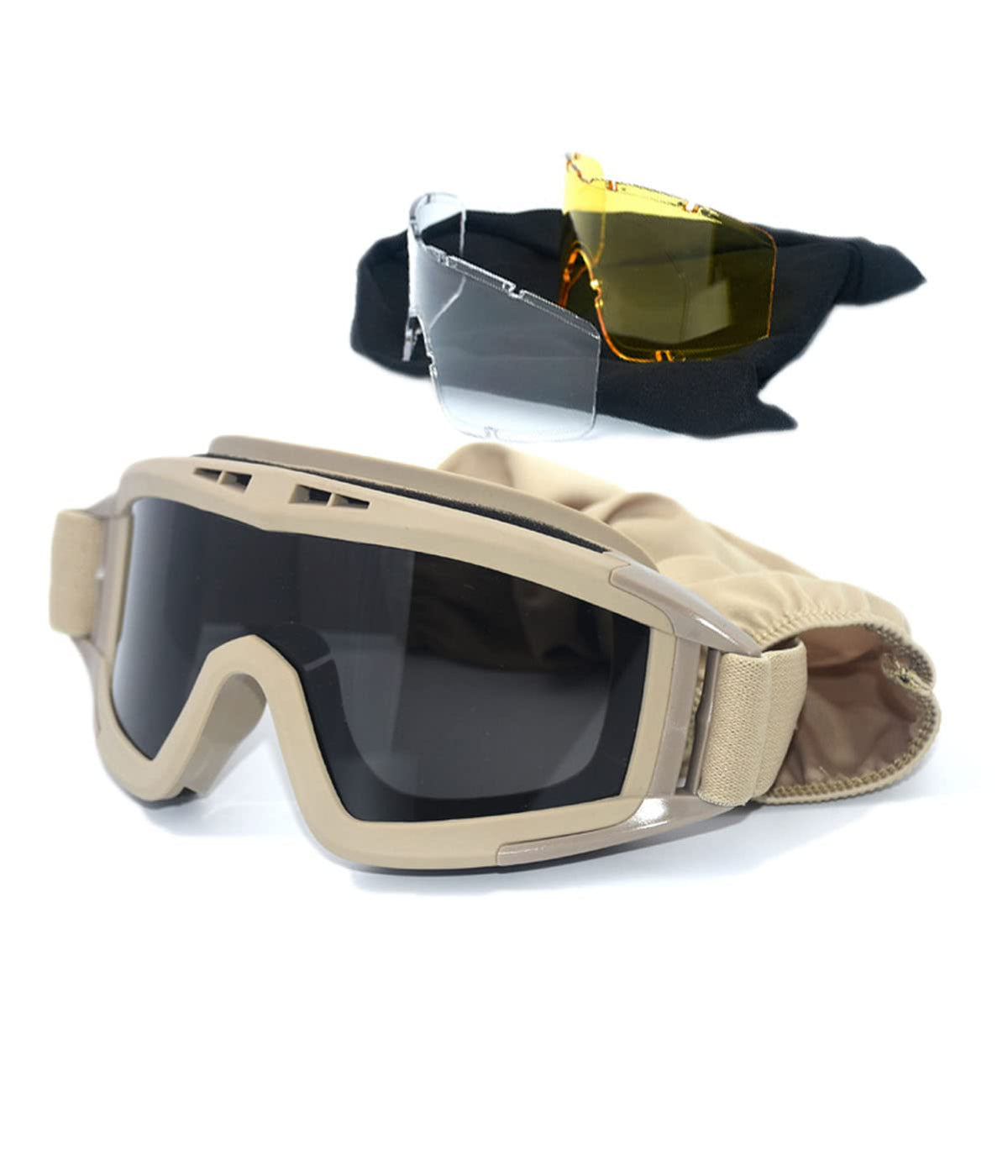 HARGLESMAN Airsoft Goggles Tactical Safety Goggles Anti Fog Glasses with Interchangeable Lenses Hunting Cycling Paintball (Sand)
