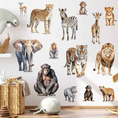 AM AMAONM Removable 3D Nature Jungle Wild Animals Wall Stickers DIY Peel and Stick Safari Tiger Lion Elephant Wall Decals Aniaml Wall art Decor for Kids Baby Bedroom Nursery Living Room (Anaiml Party)