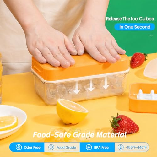 PHINOX Ice Cube Tray with Lid and Bin, 3 Pack Plastic Ice Cube Tray Molds, 84 pcs Ice Trays for freezer, Chilling Drinks, Whiskey & Cocktails, with Ice Container and Ice Scoop, BPA-Free - color: Yellow, size: 0.8"-3tier