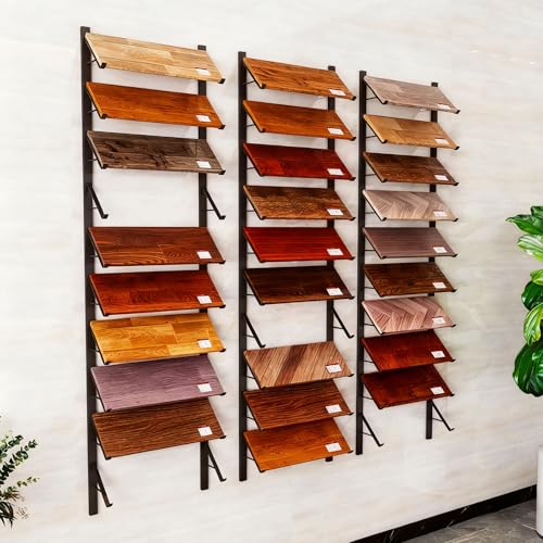 Wall Mounted Floor Tile Storage Rack, 10-Layer Porcelain Sample Display Stand, 55.1in/140cm High Multi Row Ceramic Stone Show Shelf, Card Slot Depth 8.1in/20.5cm (Black) - color: Black