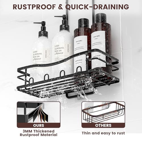 REINHARDT Shower Caddy Hanging, Rustproof Shower Caddy Anti-Swing Shower Organizer Over Showerhead No Drilling Shower Racks with Soap Holder Multi Hooks Bathroom Storage for Shampoo Sponge, Black - color: Black