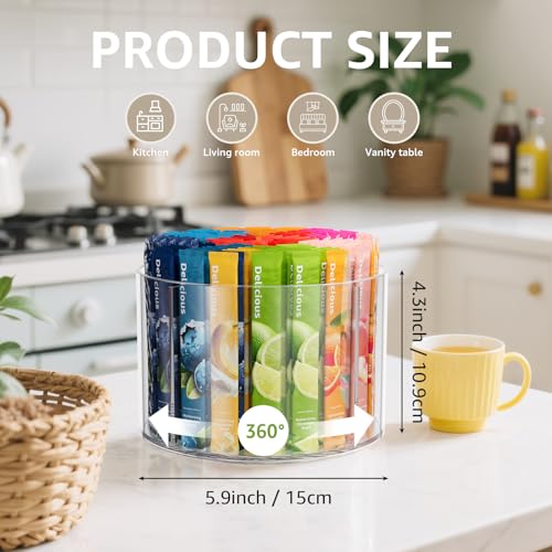 2-Pack Divided Drink Packet Organizer, Rotating Turntable Organizer, Spinning Powdered Drink Mix Holder, Clear Lazy Susan Turntable, Divided Water Drink Packet Storage Organizer - size: 2 Pack - 4 Section