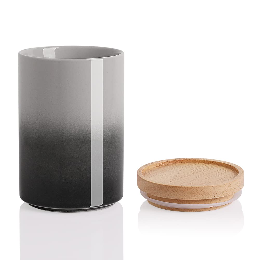 Sweejar Ceramic Food Storage Jar, Stackable Kitchen Canisters, Containers with Airtight Seal Wooden Lid for Serving Coffee Grounds, Coffee Bean, Flour, Tea, Spice and More - 39 Fl Oz (Gradient Gray)