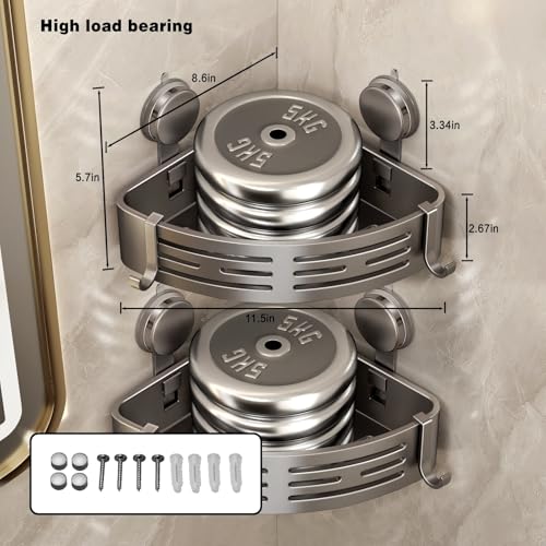 VOLPONE Corner Shower Caddy Suction Cup Shower Shelf Corner No Drilling Bathroom Shower Organizer Storage Rack Adhesive Without Towel Bar (2Pack, Gray) - style: Without Towel Bar Suction Cup Triangle 2 Tier Gray
