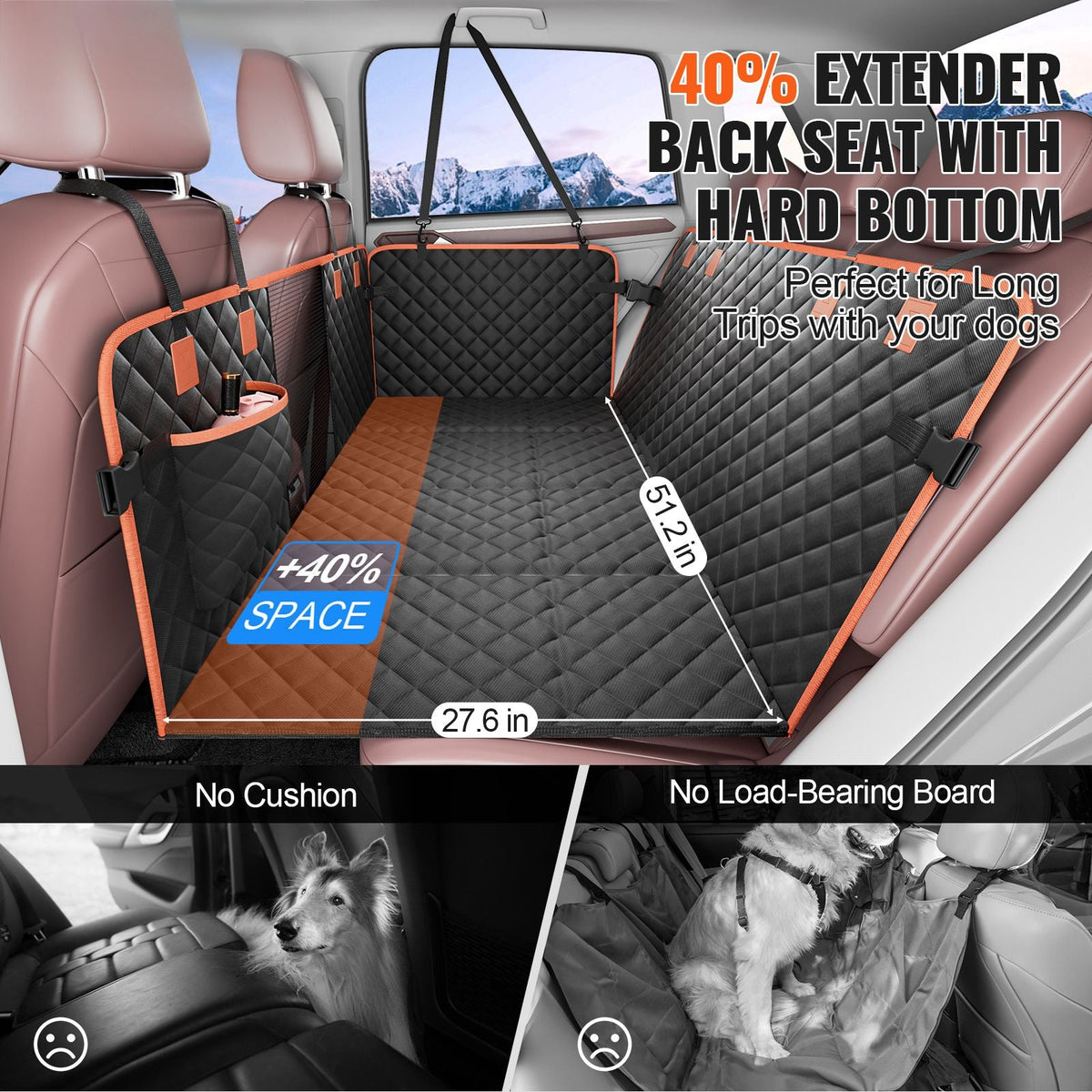 51.2 x 27.6 in Dog Car Seat Cover for Back Seat Waterproof 600D for SUV