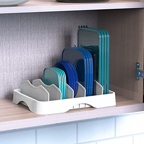 Simple Houseware Food Container Lids Storage Organizer with Adjustable Dividers, 13''x10'', White - size: Large - 13.25'' x 10.5''