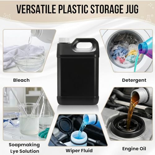 Hacaroa 3 Pack Plastic Storage Jug for Non-Flammable Liquid, 1 Gallon/4L HDPE Motor Oil Container with White Lid&Ergonomic Handle, Black Empty Bottle for Bleach, Detergent, Lubricant, Not for Fuel Use