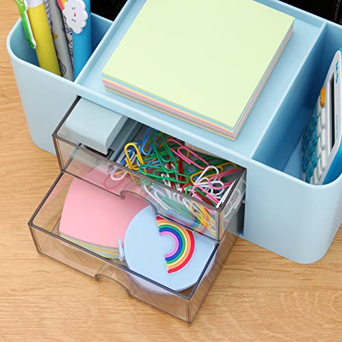 Desk Organizer with 2 Drawer, Plastic Desktop Pen Pencil Card Holder Storage Box for Desk, Office Supplies, Vanity Table Office School Home (Blue) - color: Blue
