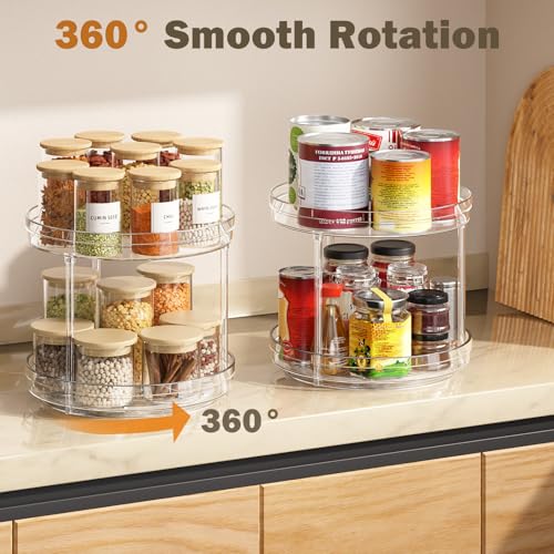 Optish 2 Tier Lazy Susan Organizer, 9.5" Rotating Spice Rack Turntable Organizer for Cabinet, Pantry, Countertop, Bathroom, Kitchen, Vanity, Medicine Cabinet Organization