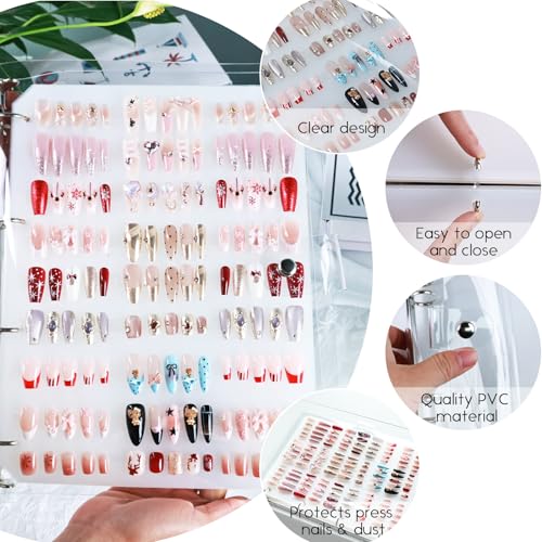 Clear Press on Nails Storage Box Press on Nail Organizer Binder Salon Art Display Supplies Packaging Book Sample Exhibition with Double-sided Adhesive Medium A5 - color: A5-Medium