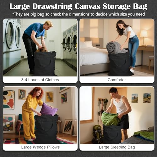 Canvas Laundry Bag 33"Wx 35"H, Thick Canvas Laundry Bag with Handles & Drawstring, Extra Large Heavy Duty Washable Basket Liner Hamper Liner Storage Sack (XL Black) - color: Black, size: XL 33"W x 35"H┃1 Pack