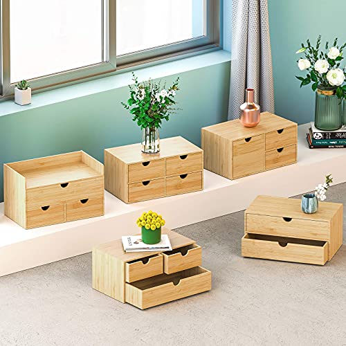 Wisuce Bamboo Desk Drawer Organizer, Desktop Organizer with Drawers Tabletop Storage Organization Box for Office Home Toiletries Supplies Vanity, No Assembly Required(4 Drawes) - style: 4 Drawes
