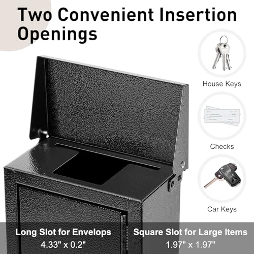 xydled Wall-Mounted Key Drop Box with Combination Lock, Metal Mailbox, Indoor&Outdoor Storage Box, Hanging Secured Postbox, for Home & Business Use, 5.5X 3.0X 9.8 inch, Black - style: Combination
