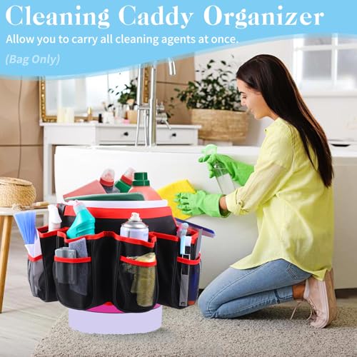 Portable Bucket Cleaning Tool Organizer,5 Gallon Bucket Holder Cleaning Supplies,Foldable Wash Tool Caddy Organizer More Mesh Pockets for Housekeeping,Easy to Use