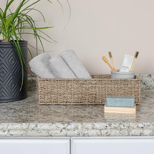 Household Essentials Handwoven Seagrass Rectangular Storage Basket, Natural - color: Natural Seagrass
