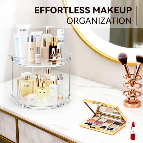 2 Tier Lazy Susan Turntable Organizer for Cabinet, 9.25'' Rotating Spice Rack Organization for Kitchen, Pantry, Bathroom, Vanity, Countertop, Medicine Storage, Seasoning Spice Organizer, 2 Pack - size: 2 PACK Clear