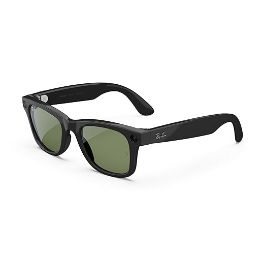 Ray-Ban Meta (Gen 2), Wayfarer Large, Shiny Black | Smart AI Glasses for Men, Women — 2X Battery Life — 3K HD Resolution — 12 MP Ultra-Wide Camera, Audio, Video — Green Lenses — Wearable Technology