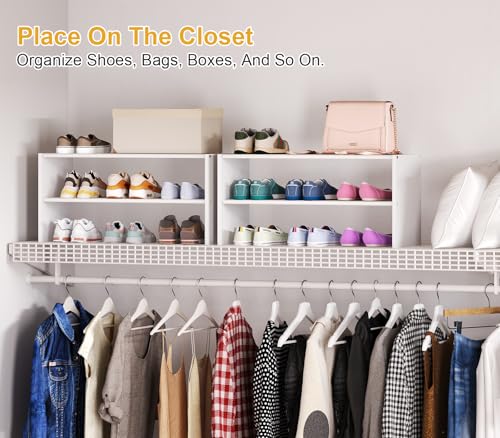 2 Tier Small White Shoe Rack For Closet, Stackable Shoe Shelf Organizer for 9 -12 Pairs of Shoes, Small Shoe Storage Organizer for Entryway, Hallway, Garage,Living Room, Bedroom, Size 28.5"* 11" * 13" - size: 28.5 Inches Long (1 Pack + 2 Tier)