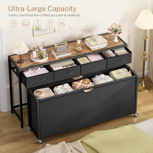 Laundry Sorter, Rolling Laundry Hamper with 5 Section Pul-Out Bags, Laundry Basket Organizer with 4 Drawers, Laundry Hamper with Wheels for Laundry Room Organization, Bathroom, Bedroom - size: 360 L