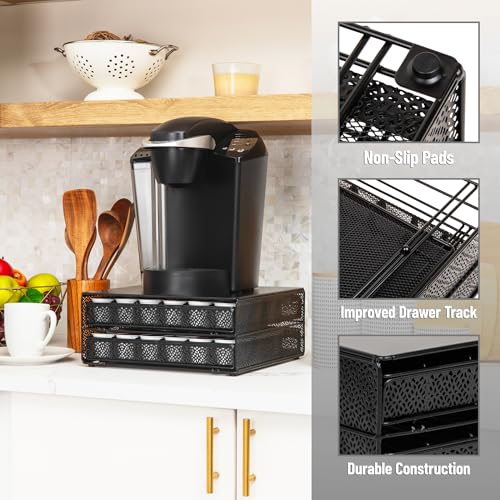 Mind Reader 2 Drawer Coffee Pod Organizer with Removable Dividers, 72 Pod Capacity, Metal Mesh Coffee Station Base with Guided Drawer Track, Black - style: Square 72 Capacity