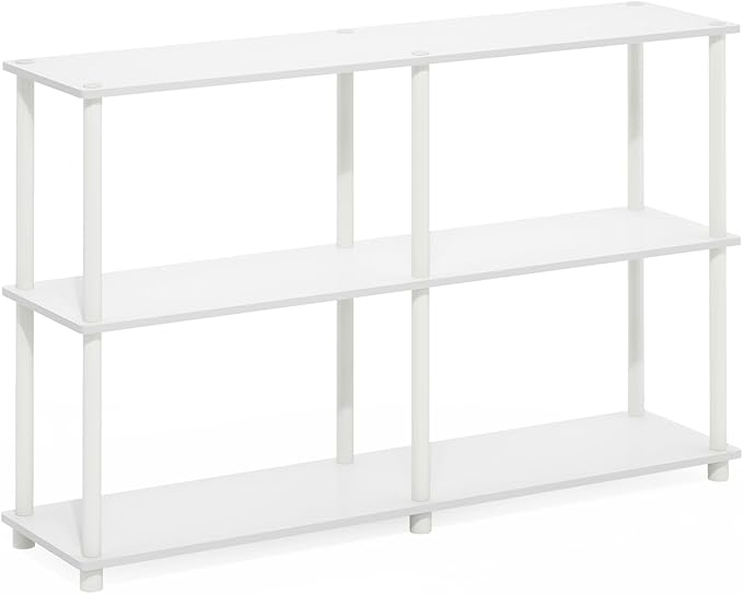 Furinno Turn-N-Tube Storage Shelves, 3-Tier 47.4 Wide Book Shelf, Corner Shelf, Toolless Open Shelves, for Organization and Storage, Living Room, Garage, Home Office, White
